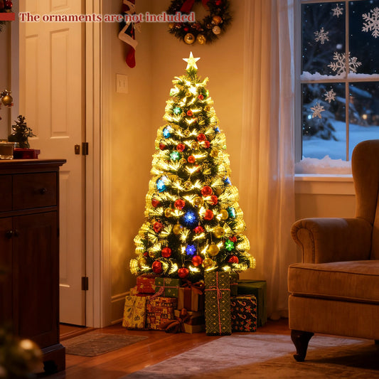 120/150 cm Fiber Optic Christmas Tree Artificial Pre-lit Xmas Tree with 8 Lighting Modes-1.5 M