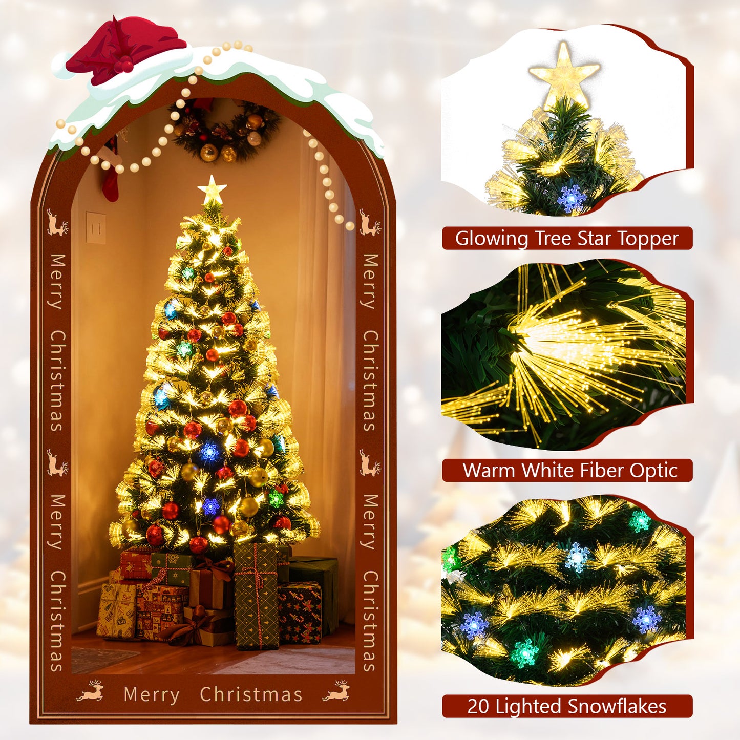 120/150 cm Fiber Optic Christmas Tree Artificial Pre-lit Xmas Tree with 8 Lighting Modes-1.5 M