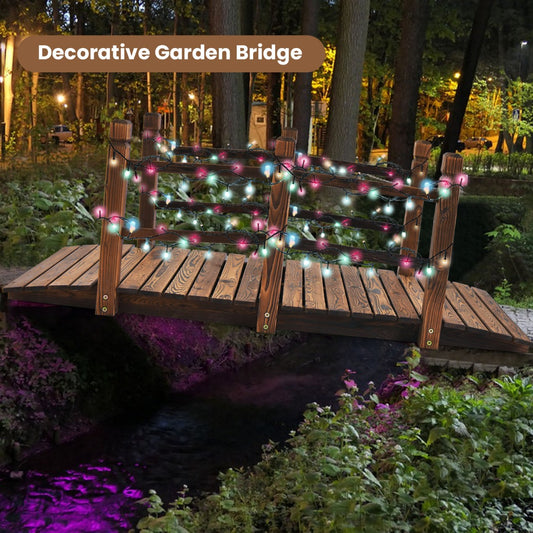 150 cm Wooden Garden Bridge with Double Safety Rails for Backyard Gravel Road-Brown