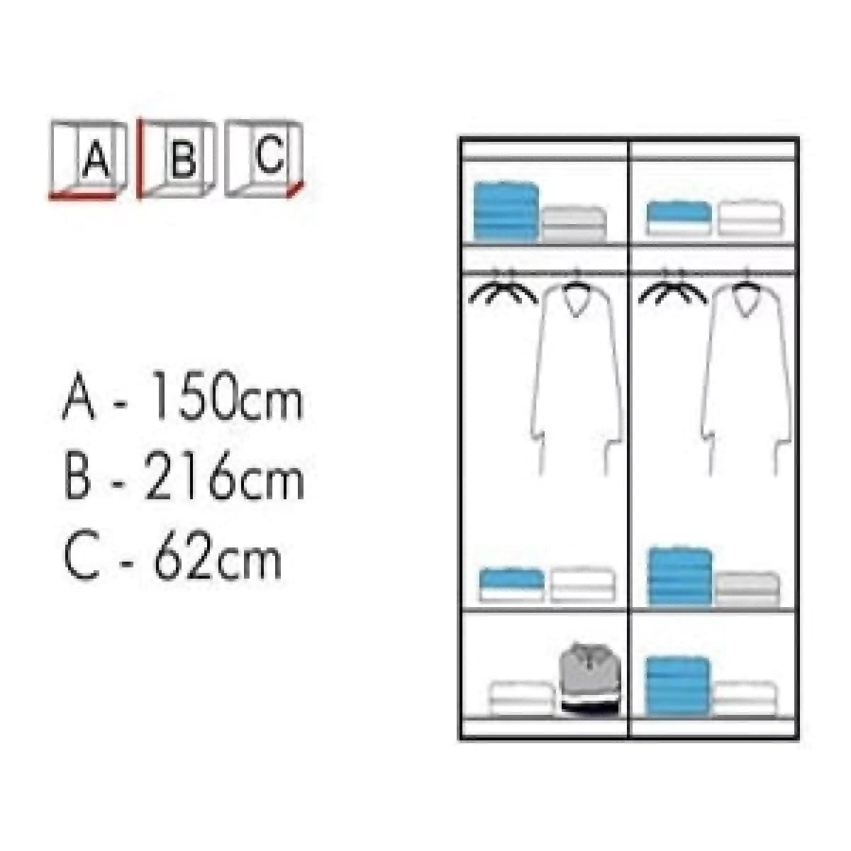 Caledonia Sliding Door Mirror Wardrobe - White, Grey, Black or 150cm and 203cm