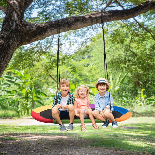 150 cm Oval Swing with Height-Adjustable Rope for Outdoor Indoor-Multicolor