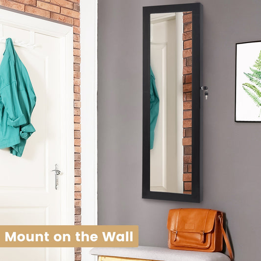 120cm Full Length Lockable Mirror Jewelry Cabinet with 15 LEDs-Black