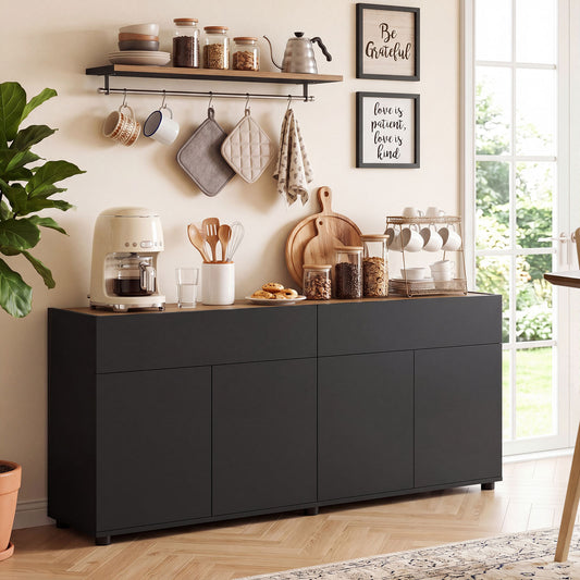 160 cm Buffet Cabinet with Push-to-Open Doors & 2 Drawers for Dining Room-Black