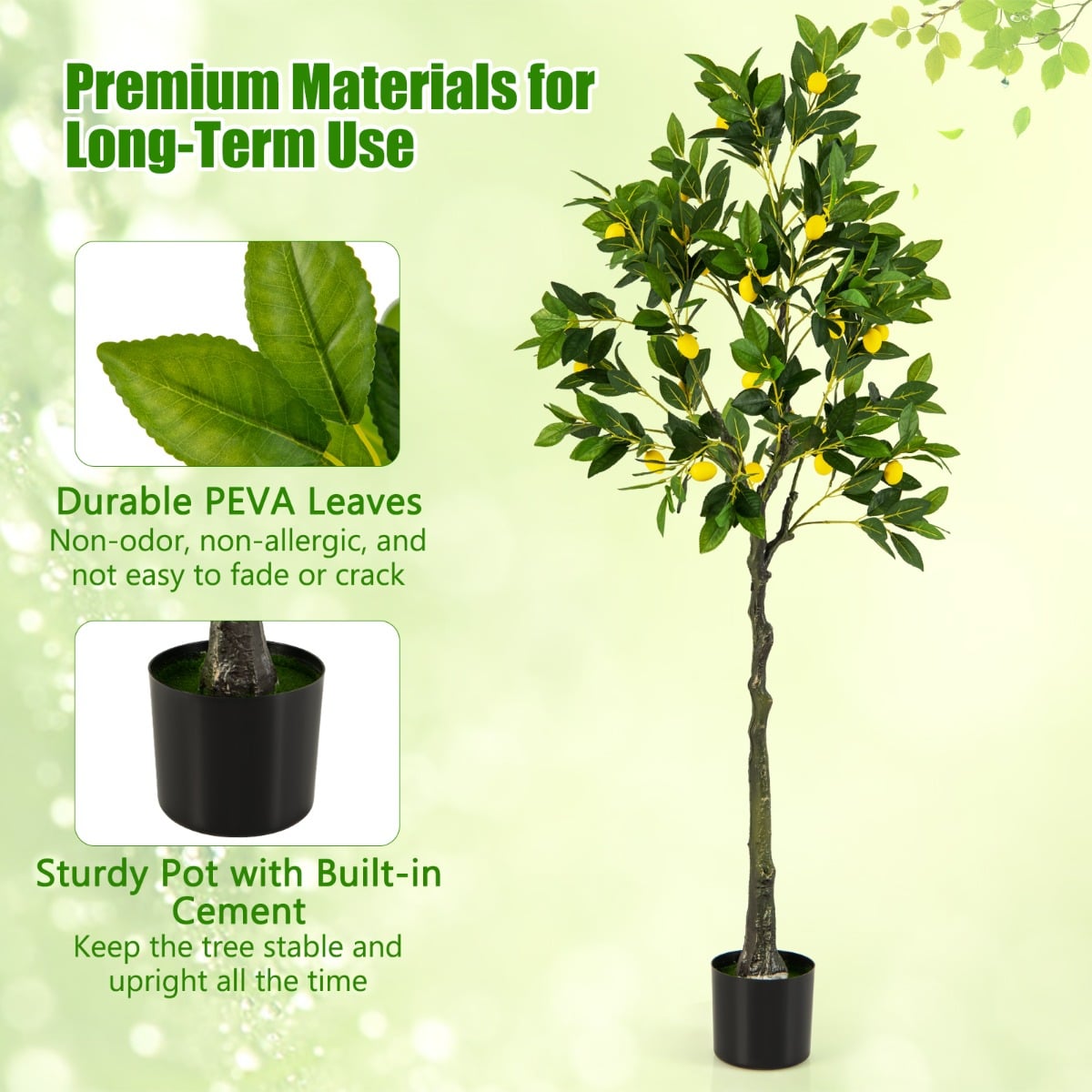 160cm Tall Set of 2 Fake Lemon Plant with Lemon Fruits and Cement Pot