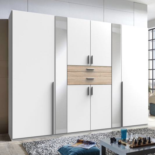 ODENSE 6 Door Wardrobe White and Oak 270cm
