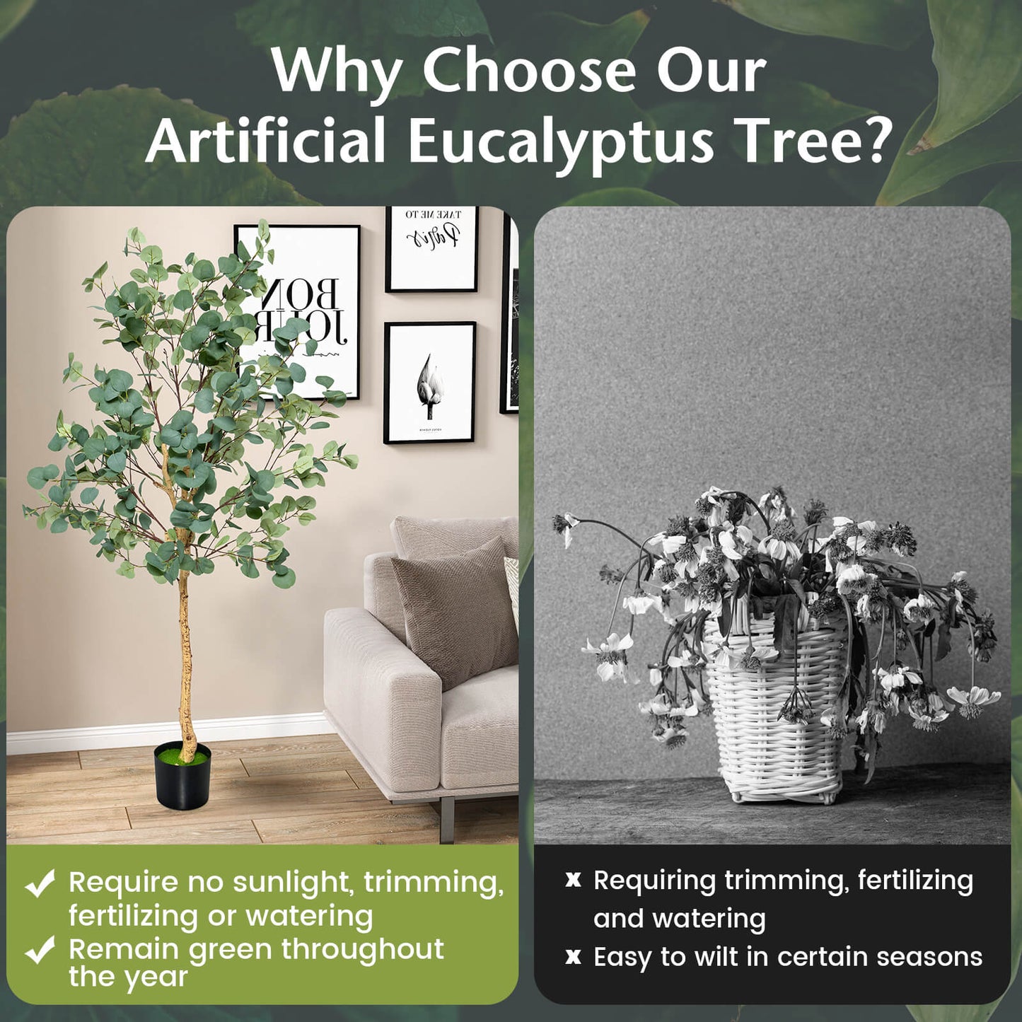 1.4/1.65 m Artificial Eucalyptus Tree with Silver Dollar Leaves-1.65 m