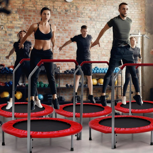 40 Inch Folding Exercise Trampoline Rebounder with 4-Level Handrail Carrying Bag-Red