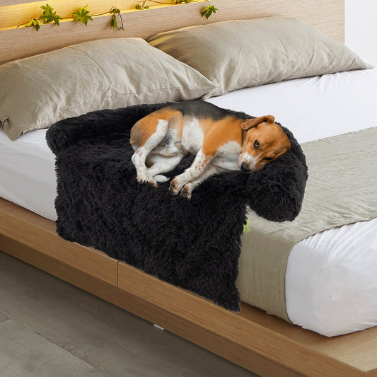 Fluffy Dog Mat Couch Cover Protector with Detachable Washable Cover and Anti-slip Bottom-Black-M