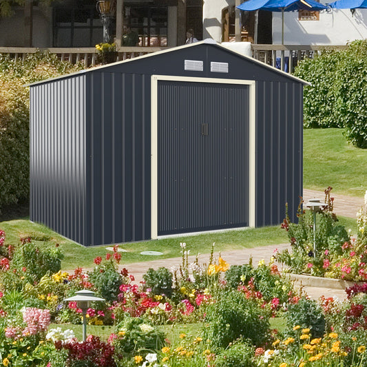 Outdoor Storage Shed with 4 Vents and Double Sliding Door-277x181cm Storage Shed