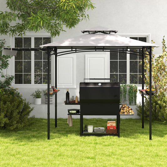 10.5 x 5 FT Grill Gazebo with Side Awning and Double-Tiered Top-Gray