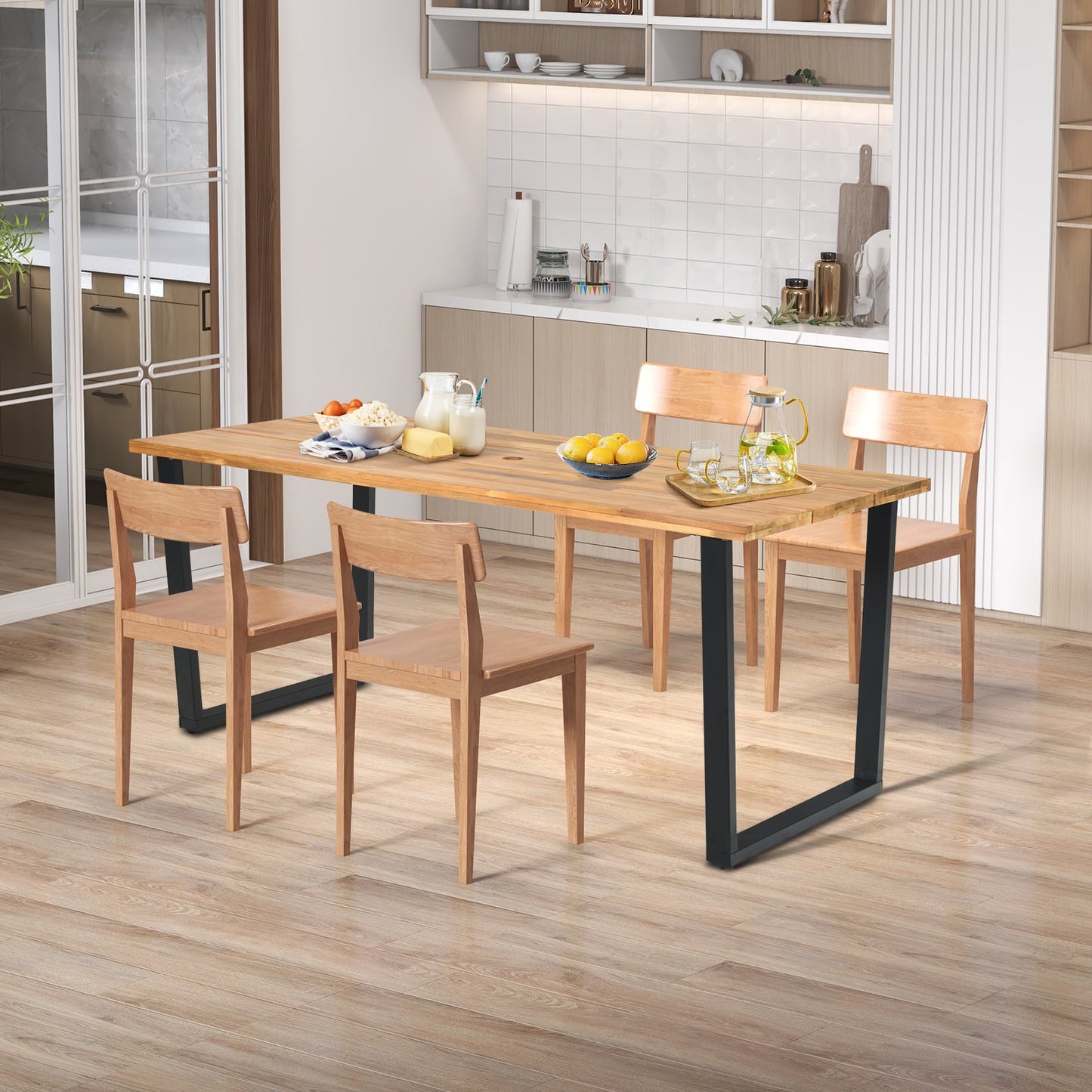 175 x 80cm Patio Rectangle Dining Table for 6 Person with Umbrella Hole