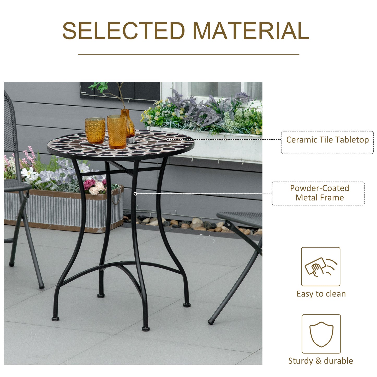 Outsunny Φ60cm Mosaic Outdoor Patio Table - Black