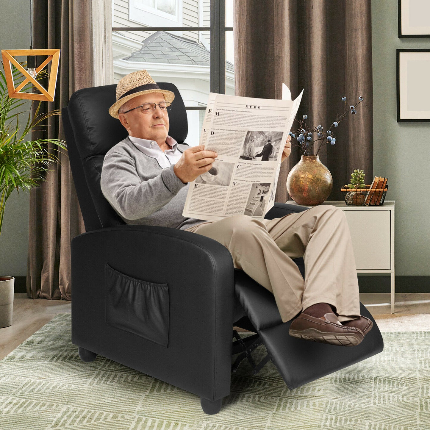 Modern Recliner Sofa Lounge / Adjustable Backrest Armchair-Black