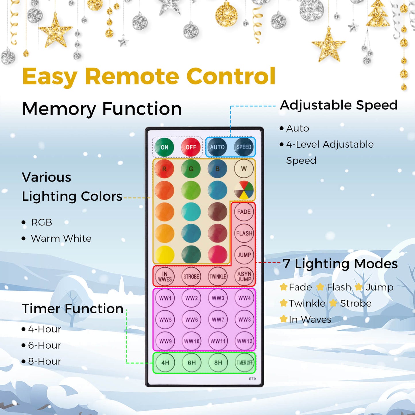 180CM Artificial Xmas Tree Pencil Tree with Treetop Star and 7 Lighting Modes-180 cm