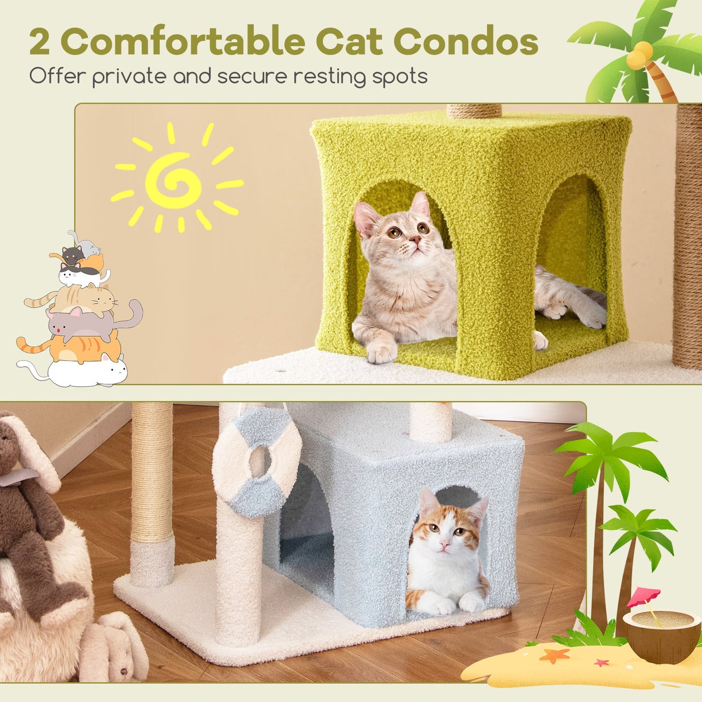180 cm Tall Cat Tree Multi-Level Aesthetic Beach-Themed Cat Tower-Multicolor