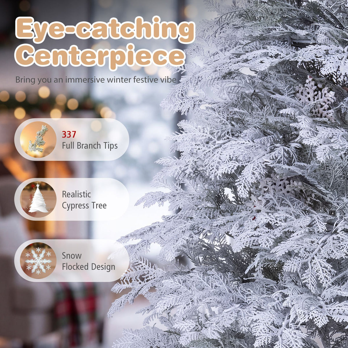 180cm Artificial Cypress Xmas Tree with Full Branch Tips LED Lights and 9 Lighting Modes