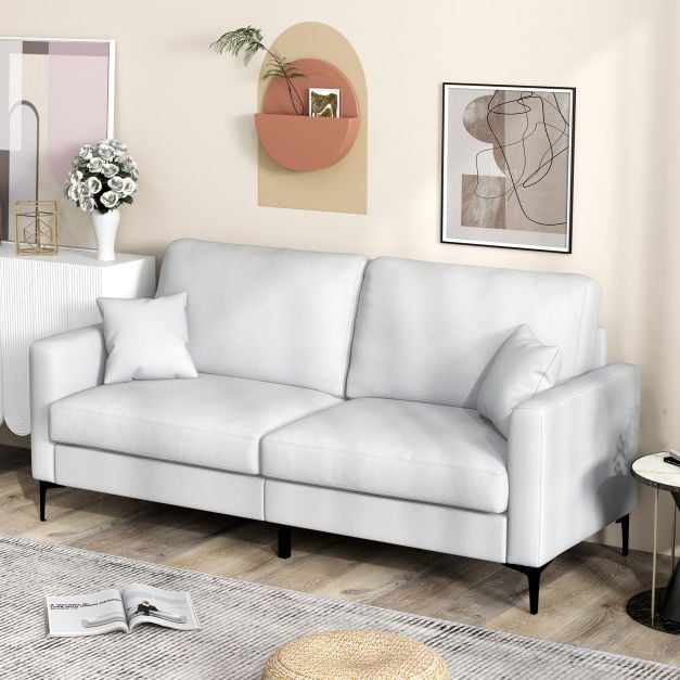 2-seat Modern Home Sofa Couch with Armrest & Pillows for Living Room