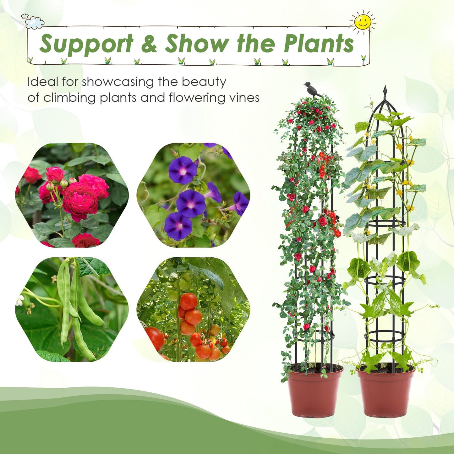 2-Pack 197 cm Garden Trellis for Climbing Plants-Black