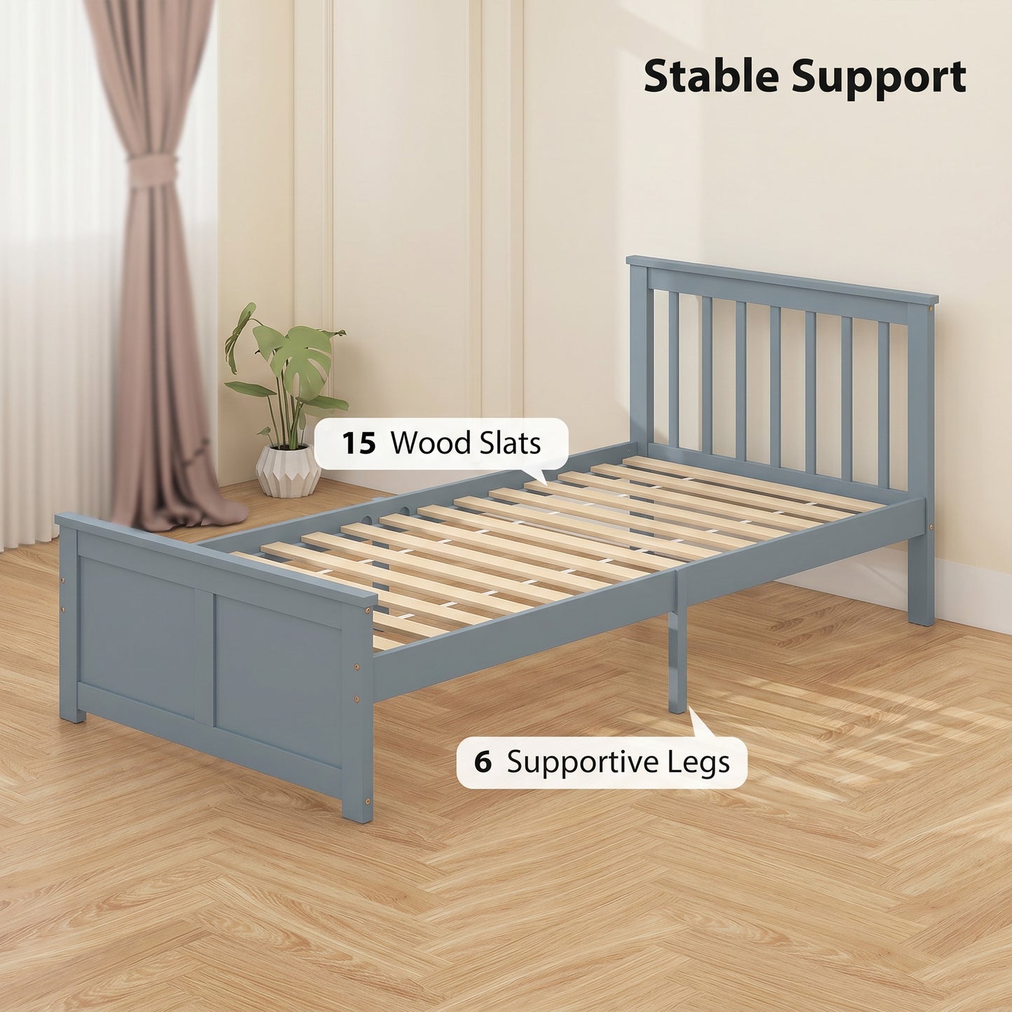HOMCOM Pine Storage Bed, 3ft Single Solid Wooden Bed Frame with Drawers, Headboard, Wood Slat Support, Grey