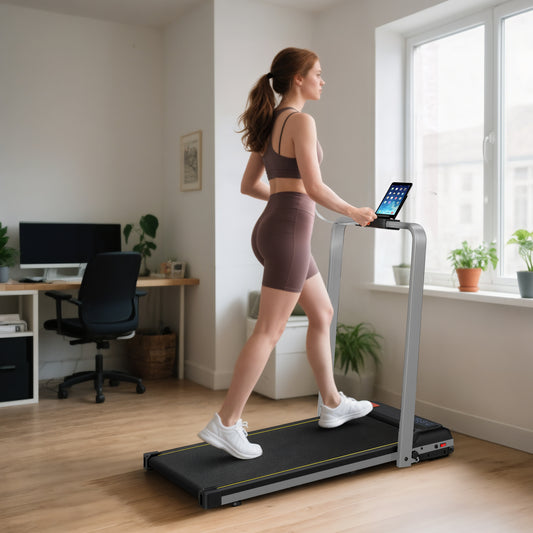 SPORTNOW Folding Walking Treadmill, Under Desk Walking Pad with Incline, Silver Tone