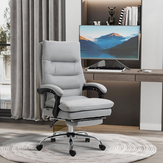 Vinsetto Office Chair with Footrest, Double Padding Ergonomic Desk Chair with 6-Point Vibration Massage and Back Heating, Microfibre Fabric with 135 Reclining Back, Grey