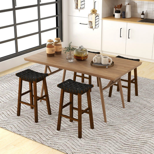 78cm Saddle Barstools with Woven Curved Seat for Kitchen-Black & Brown