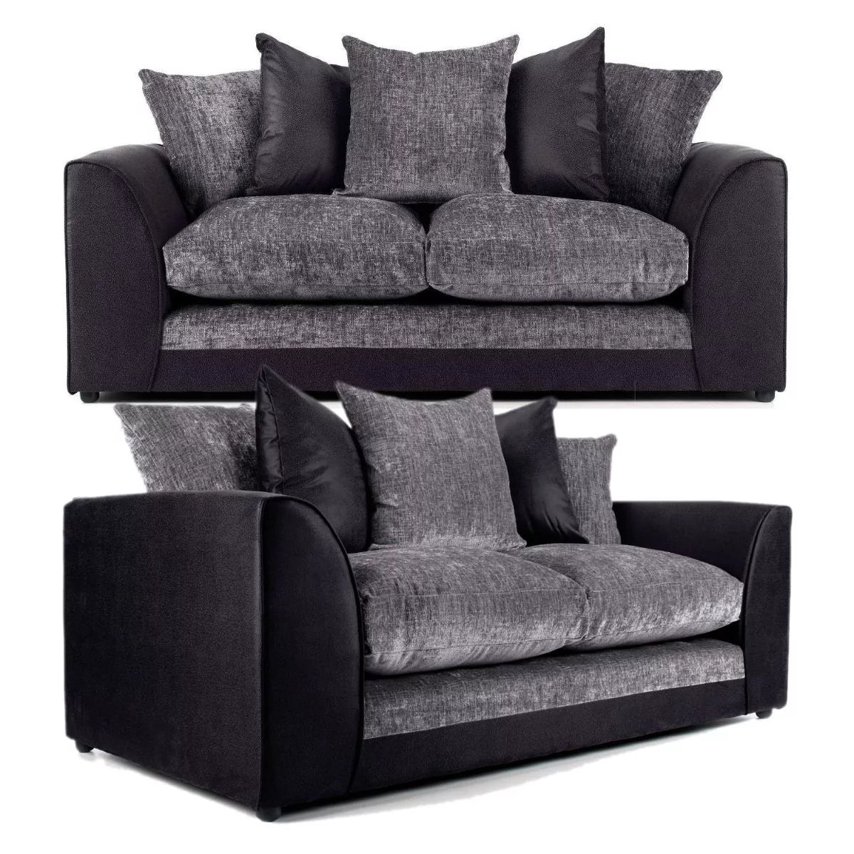 Aruba Fabric 3 Seater and 2 Seater Sofa Set Black and Grey