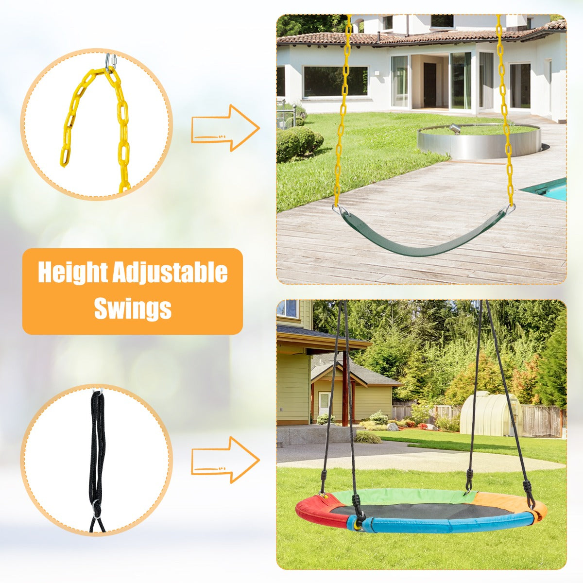 Kids Double Swing Set for Garden Playground (Without Swing Frame)