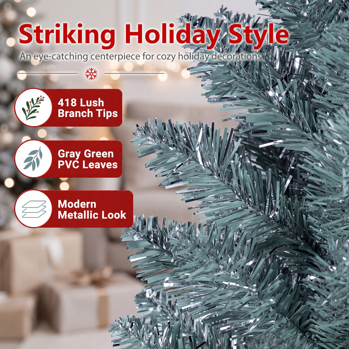 2.1M Artificial Pencil Christmas Tree with 418 Full Branch Tips