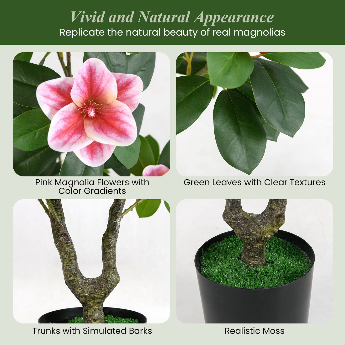 2 Pack Artificial Magnolia Tree Faux Flower Plant in Nursery Pot-Pink