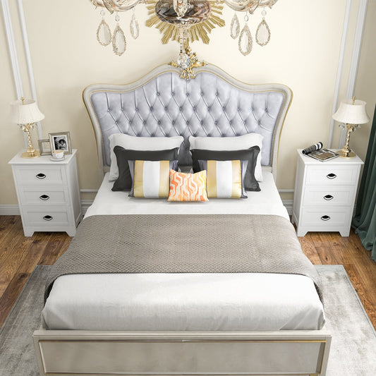 2 Pack Vintage 3-Tier Nightstand with Exquisite Metal Handles-White