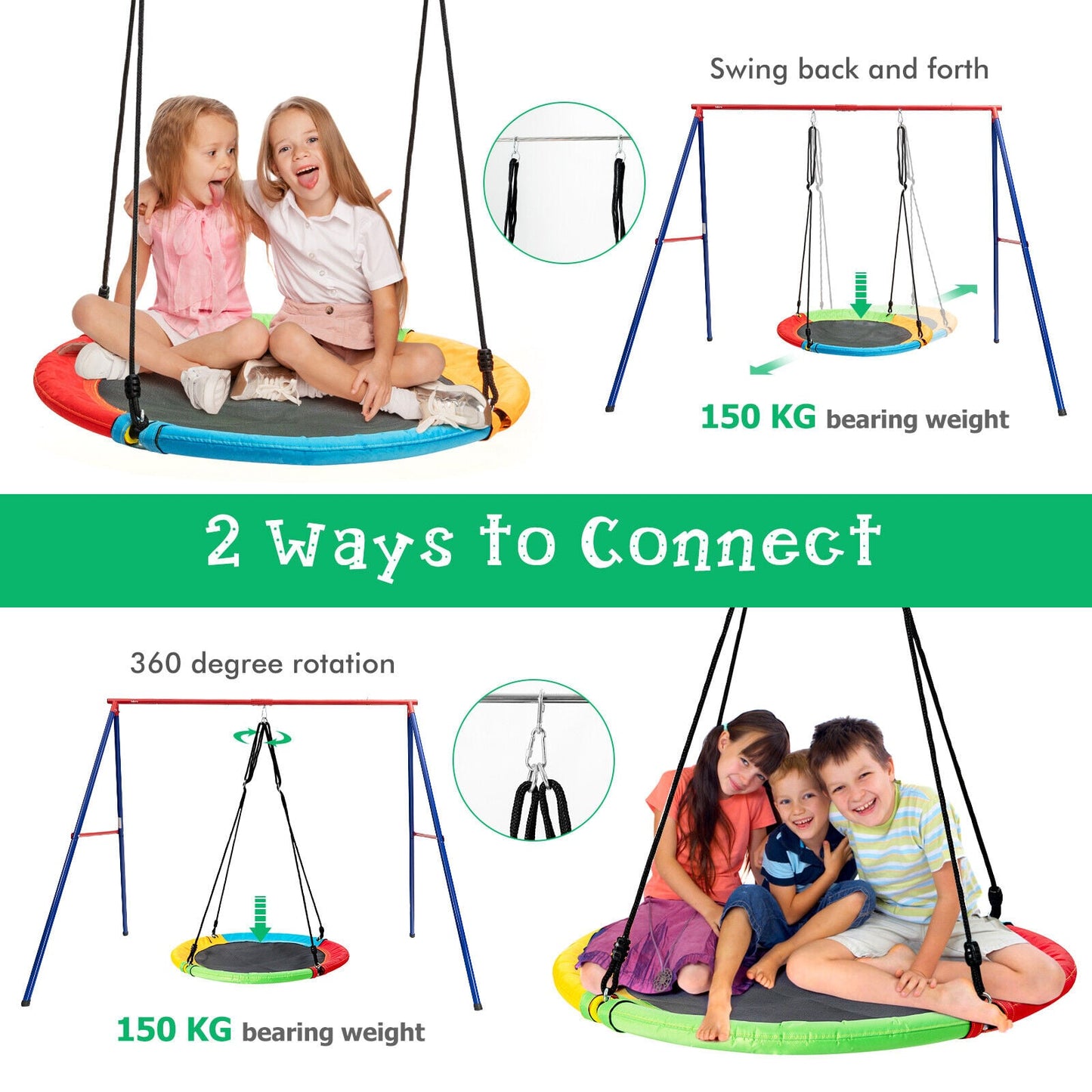 2 Pieces Strap Swing Seat and Saucer Tree Swing Set