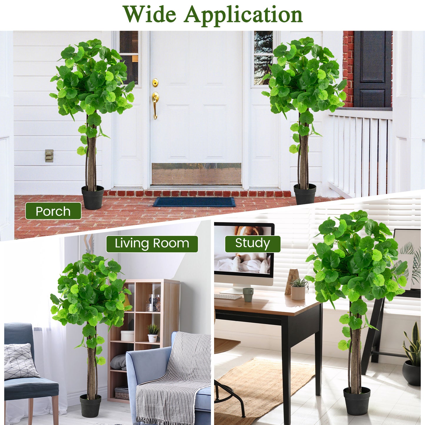 2 Pieces Artificial Crabapple Tree Fake Plant in Pot with Real Wood Trunk and Branches
