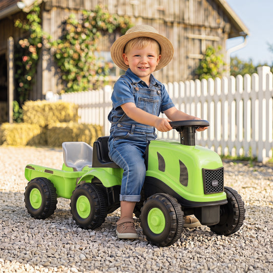 2-in-1 Ride on Tractor with Detachable Trailer Foot-to-Floor Sliding Car with Air Horn-Green