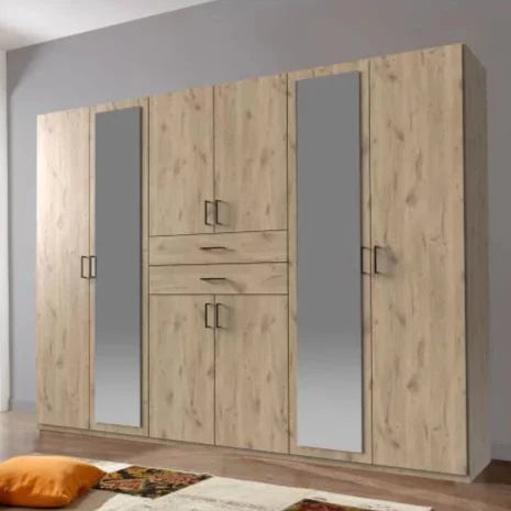 DOCKER 6 Door Mirrored Wardrobe Oak 270cm