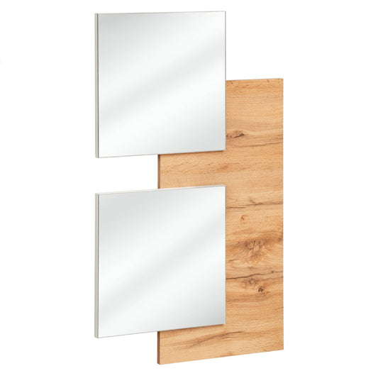 Two rectangular mirrors with wooden frames on a white background