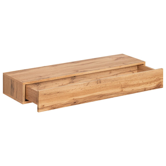 Wooden shelf with a drawer on a white background