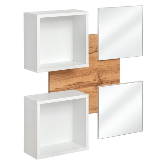 White and wood cube shelf on a white background