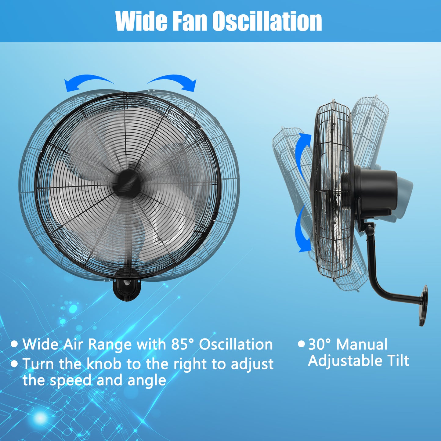 20 Inch Heavy Duty Metal Wall Mount Fan with 3 Fan Speeds-Black