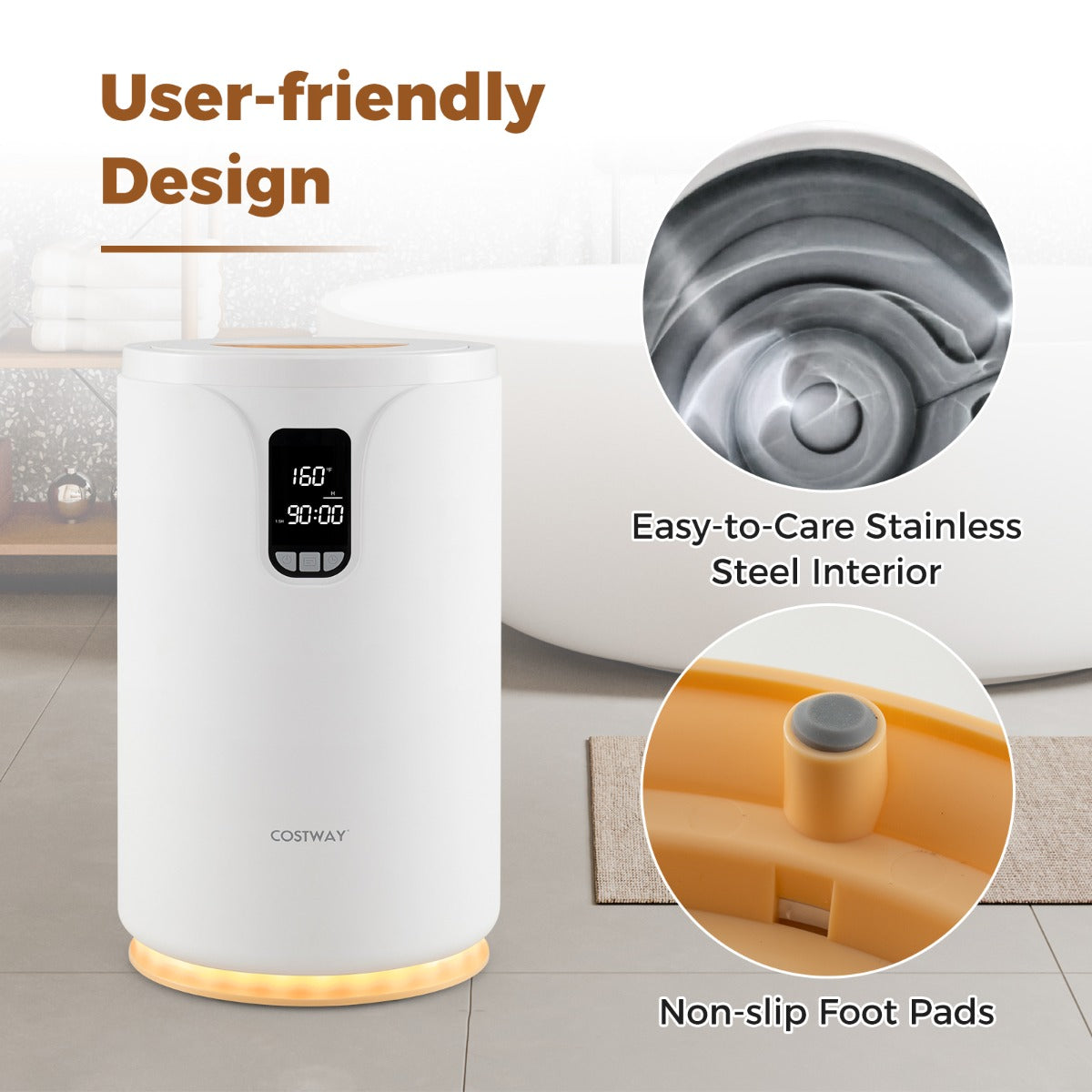 20L Hot Towel Bucket Towel Warmer with 30/60/90 Min Heating Time-White