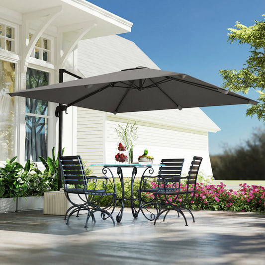 Outsunny 3 x 3 m Cantilever Parasol, Square Patio Umbrella with Crank Handle, Cross Base, Tilt, 360° Rotation, Dark Grey