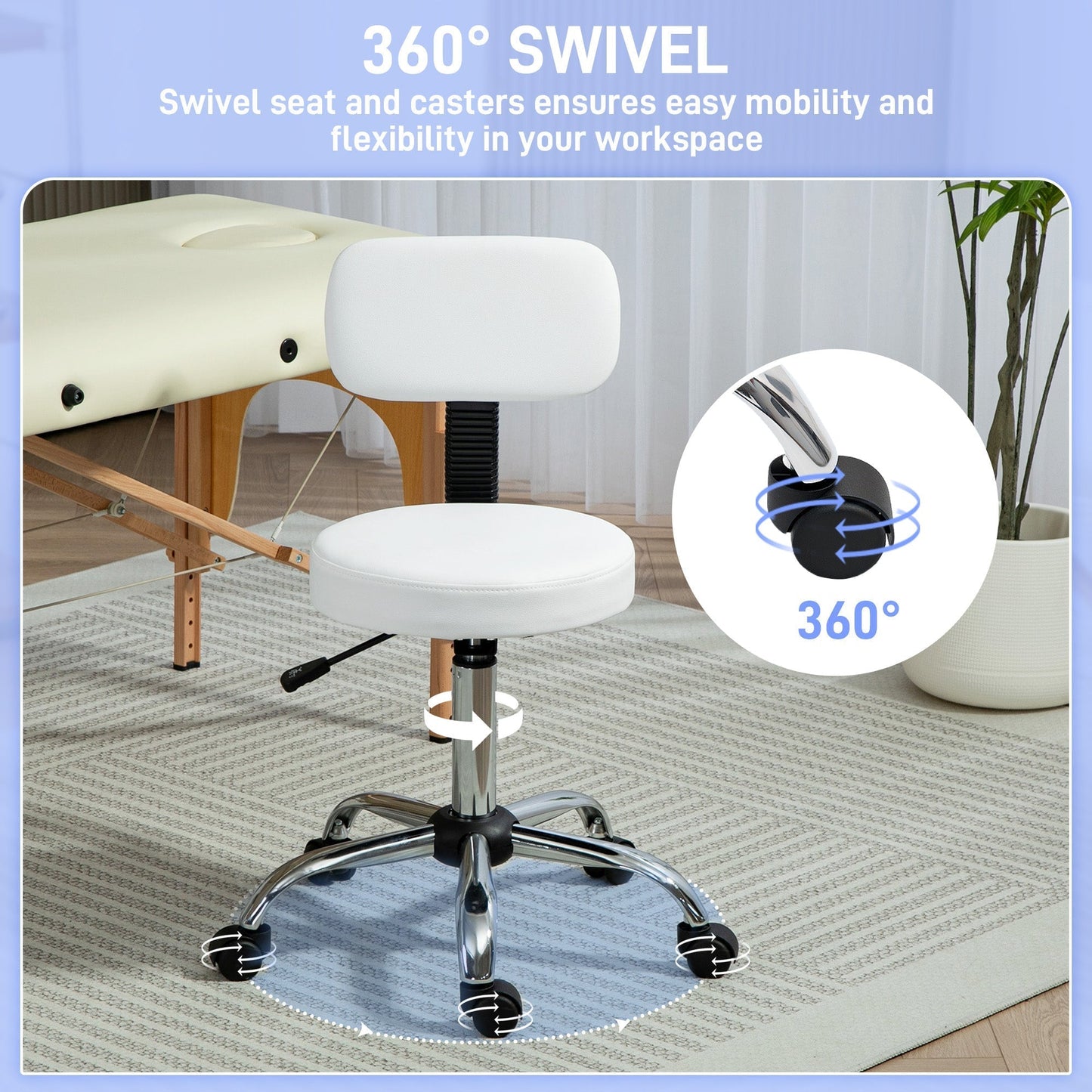 HOMCOM 360 Swivel Seat Salon Stool - White