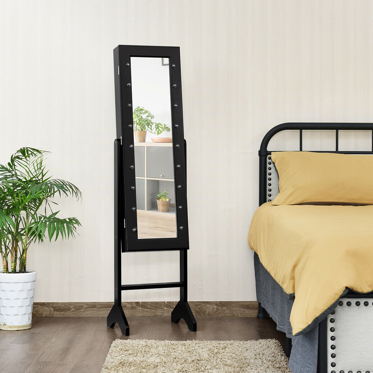 Standing Jewellery Organiser Cabinet with Adjustable Mirror 18 LEDs-Black