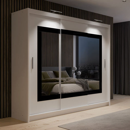 Sliding Wardrobe HAMPSTEAD 3 Door Mirrored Wardrobe White 250cm
