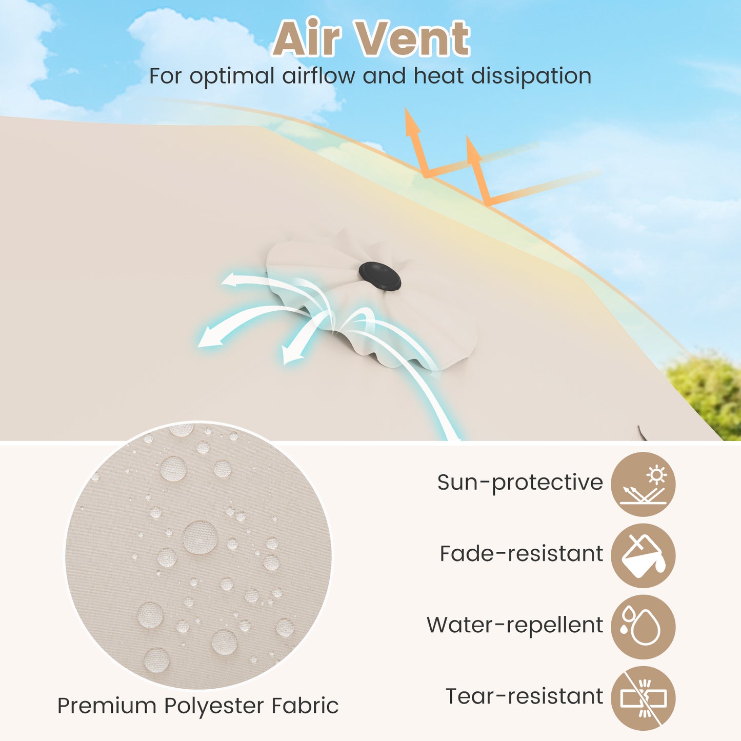 250 cm Patio Umbrella Outdoor Heavy Duty Market Umbrella-Beige