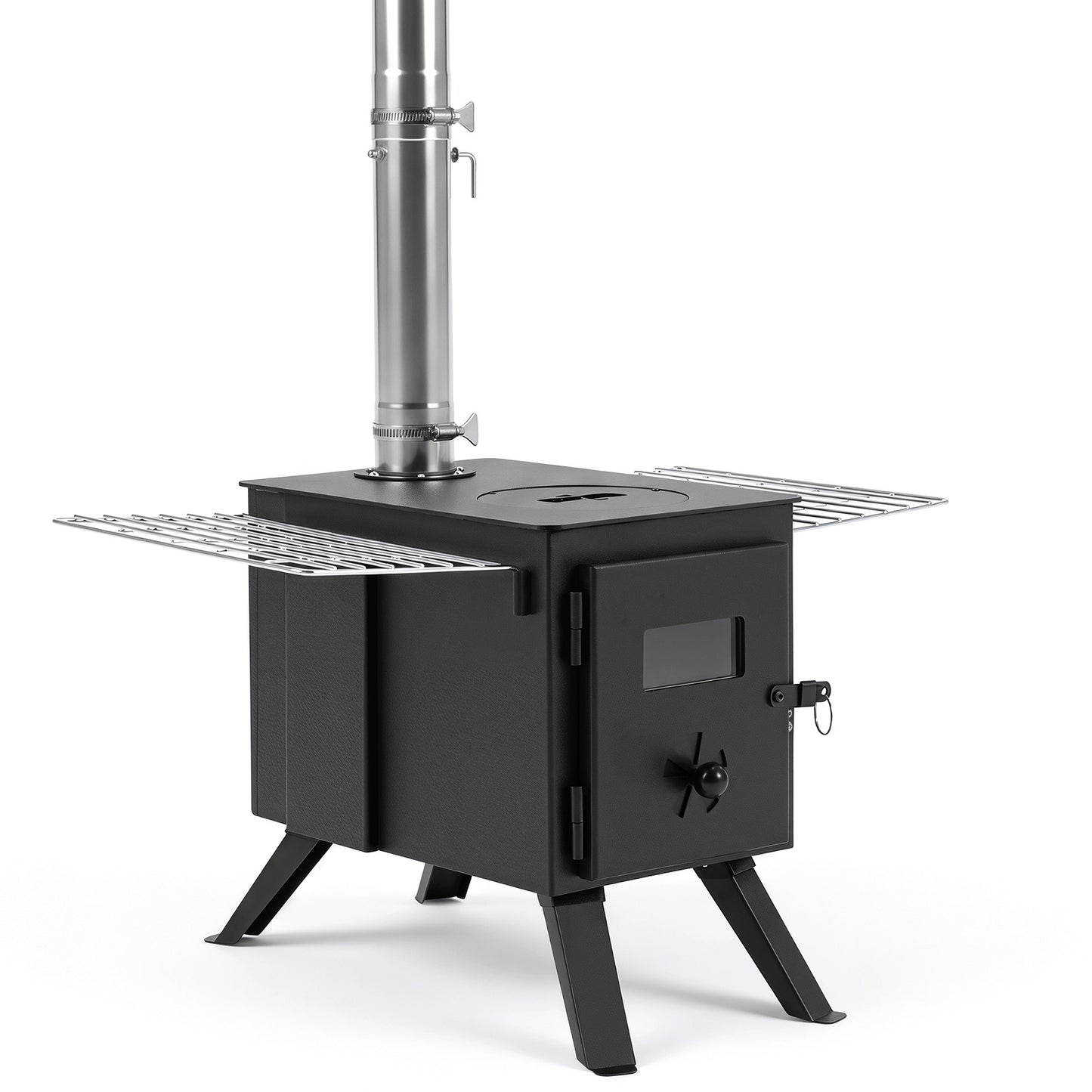 257 cm Wood Burning Stove with 8 Chimney Pipes and Spark Arrestor-Black