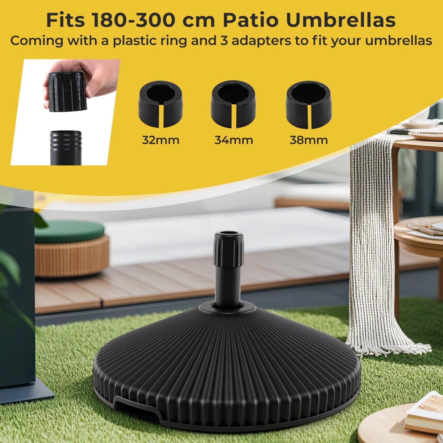 25 kg Water and Sand Weighted Umbrella Base for Poolside-Black
