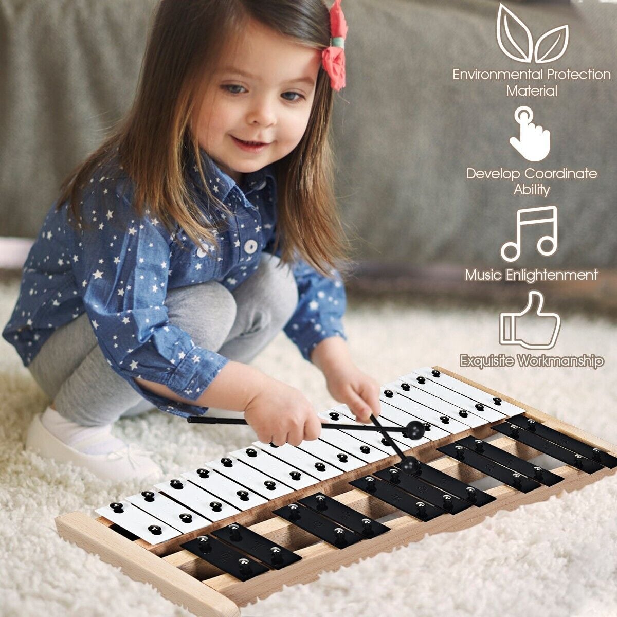 27 Notes Full Size Glockenspiel Xylophone with Carrying Bag