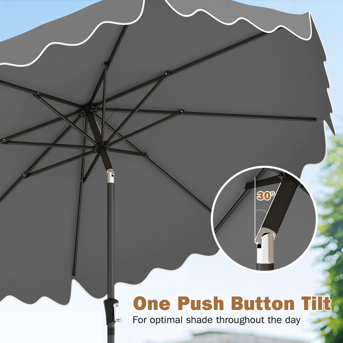 280 cm Patio Umbrella with Weighted Base for Garden Deck Backyard-Grey