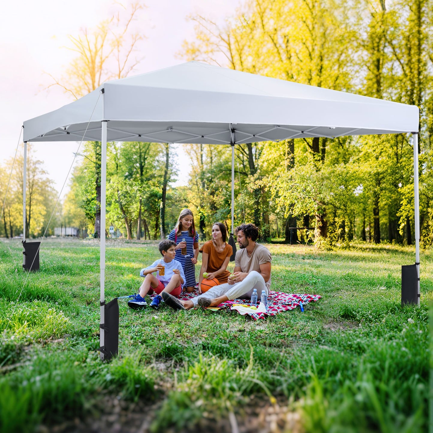 290 x 290 cm Pop up Canopy Tent with Carrying Bag and 4 Sandbags-White